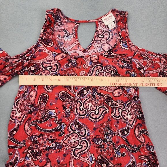 Mossimo Blouse Top Women's XS Red Paisley Cold Shoulder Bell Sleeve Top - Picture 6 of 10